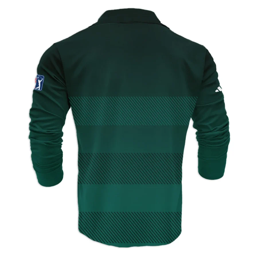 Adidas Masters Tournament Dark Green Gradient Stripes Pattern Golf Sport Vneck Long Polo Shirt Style Classic Long Polo Shirt For Men