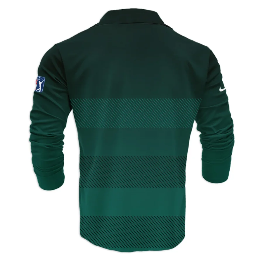 Nike Masters Tournament Dark Green Gradient Stripes Pattern Golf Sport Vneck Long Polo Shirt Style Classic Long Polo Shirt For Men