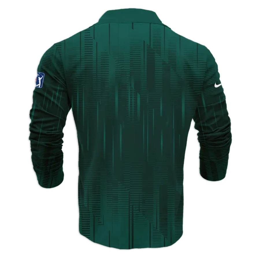 Masters Tournament Nike Dark Green Gradient Stripes Pattern Vneck Long Polo Shirt Style Classic Long Polo Shirt For Men