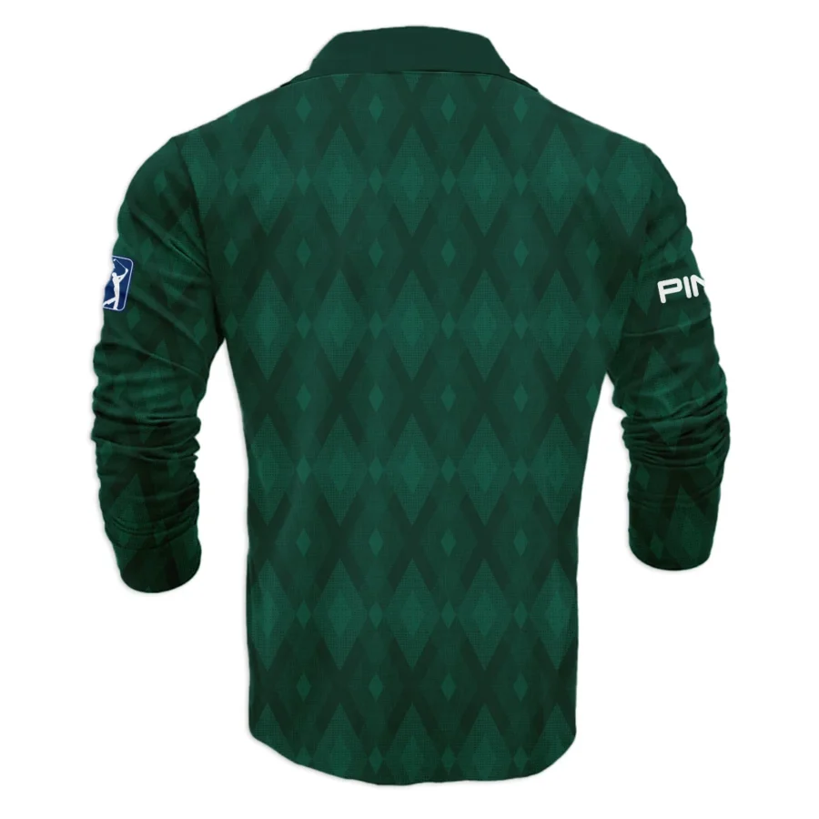 Green Fabric Ikat Diamond pattern Masters Tournament Ping Vneck Long Polo Shirt Style Classic Long Polo Shirt For Men