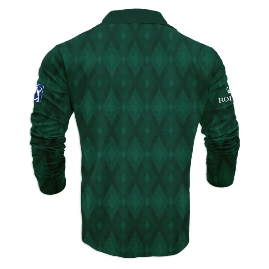 Green Fabric Ikat Diamond pattern Masters Tournament Rolex Vneck Long Polo Shirt Style Classic Long Polo Shirt For Men