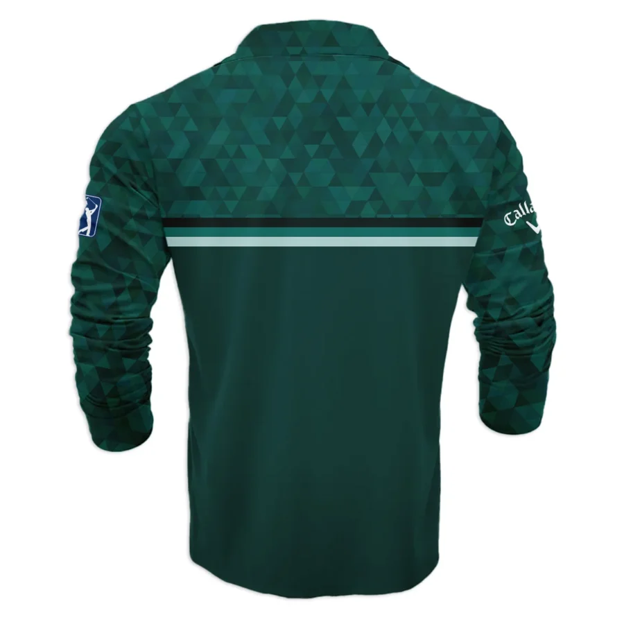 Dark Green Triangle Mosaic Pattern Masters Tournament Callaway Vneck Long Polo Shirt Style Classic Long Polo Shirt For Men