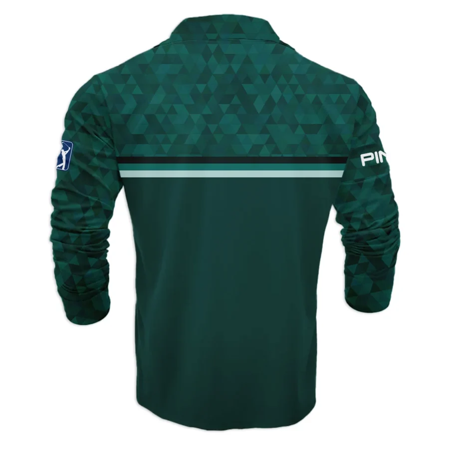 Dark Green Triangle Mosaic Pattern Masters Tournament Ping Vneck Long Polo Shirt Style Classic Long Polo Shirt For Men