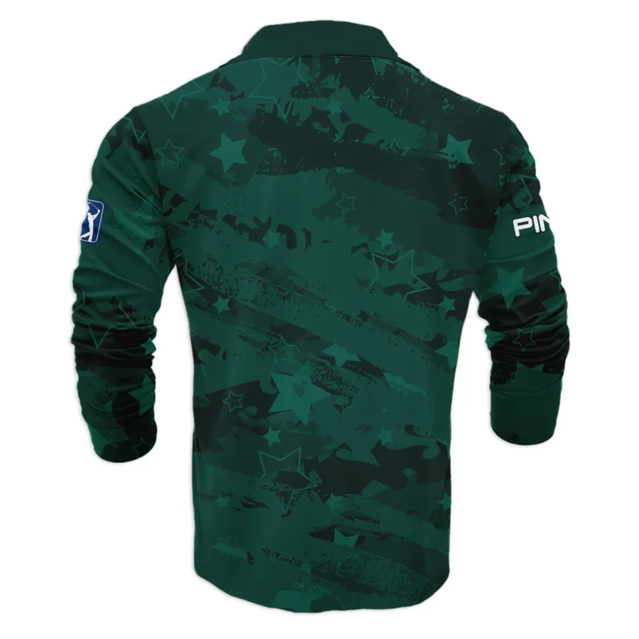 Dark Green Stars Pattern Grunge Background Masters Tournament Ping Vneck Long Polo Shirt Style Classic Long Polo Shirt For Men