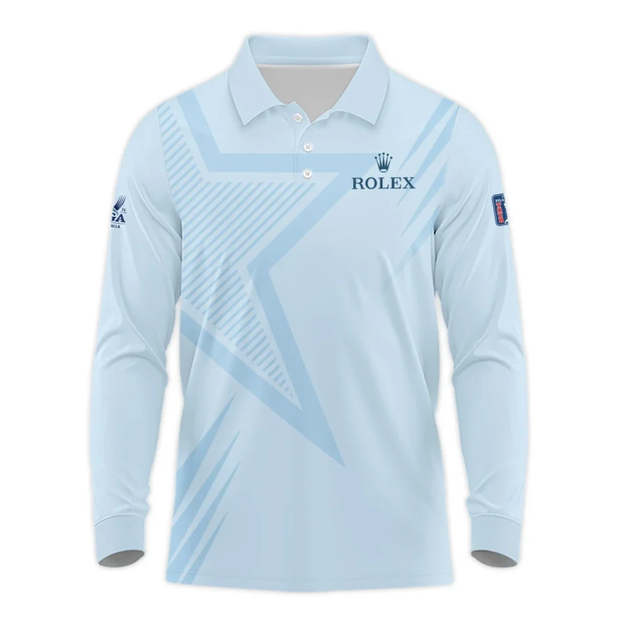 2024 PGA Championship Valhalla Golf Star Line Pattern Light Blue Rolex Long Polo Shirt Style Classic Long Polo Shirt For Men