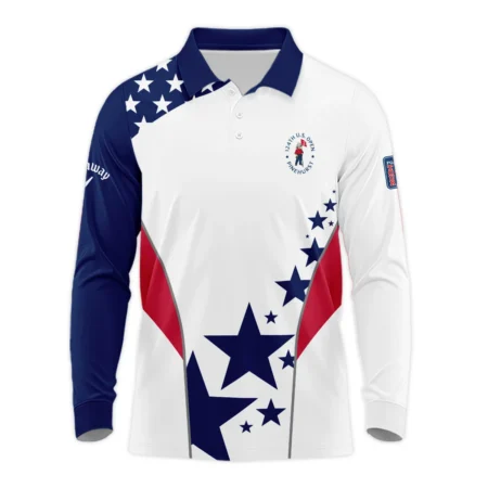 124th U.S. Open Pinehurst Callaway Stars US Flag White Blue Long Polo Shirt Style Classic Long Polo Shirt For Men