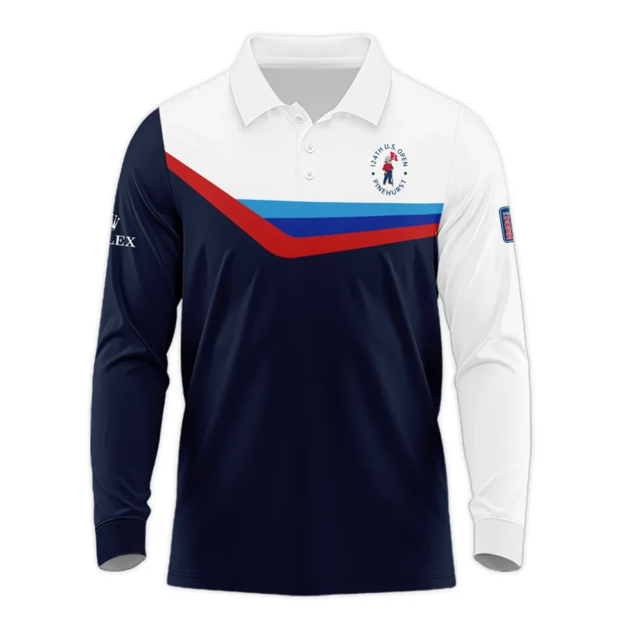 124th U.S. Open Pinehurst Golf Blue Red Line White Pattern Rolex Long Polo Shirt Style Classic Long Polo Shirt For Men