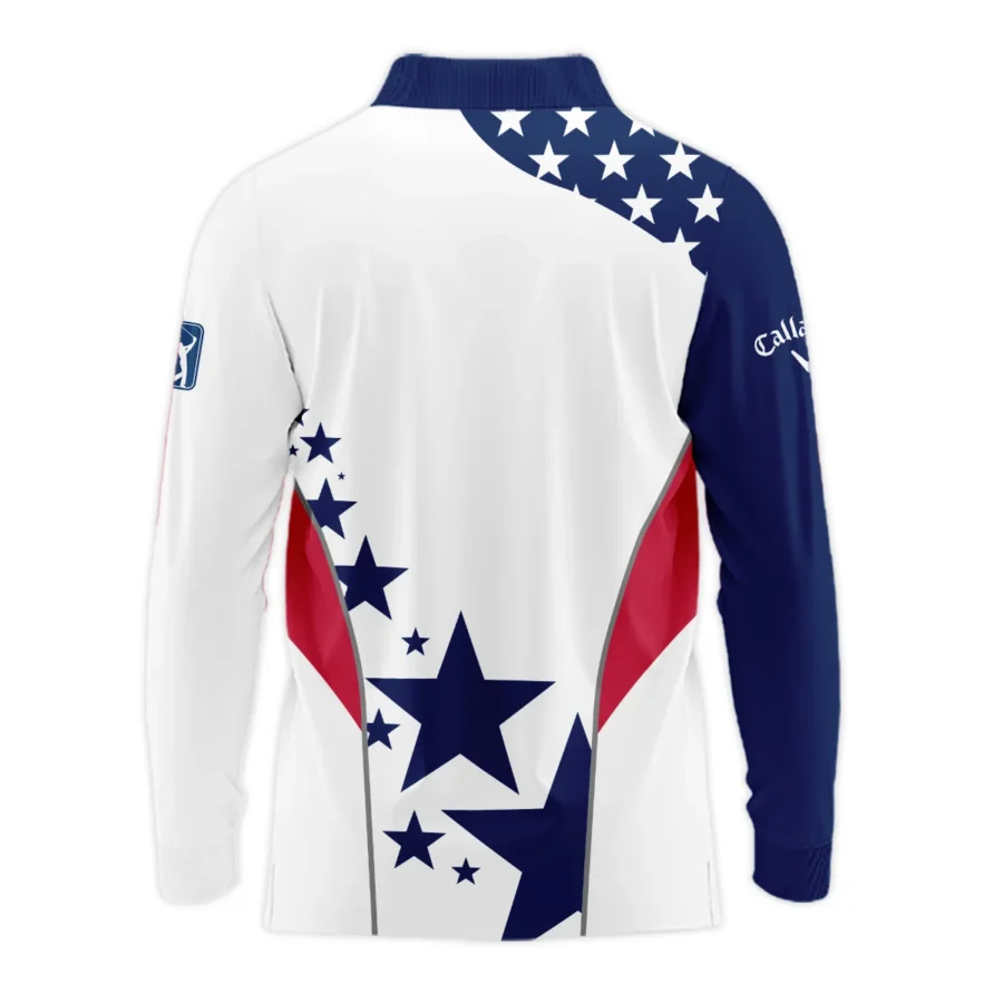 124th U.S. Open Pinehurst Callaway Stars US Flag White Blue Long Polo Shirt Style Classic Long Polo Shirt For Men