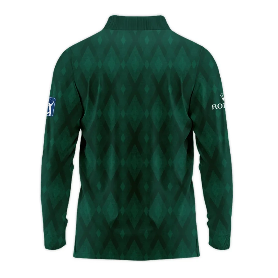 Green Fabric Ikat Diamond pattern Masters Tournament Rolex Long Polo Shirt Style Classic Long Polo Shirt For Men