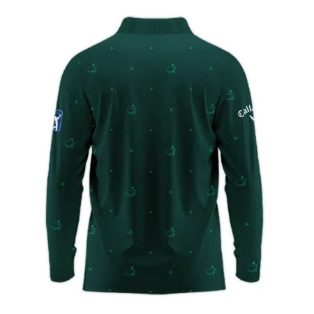 Dark Green Pattern In Retro Style With Logo Masters Tournament Callaway Long Polo Shirt Style Classic Long Polo Shirt For Men