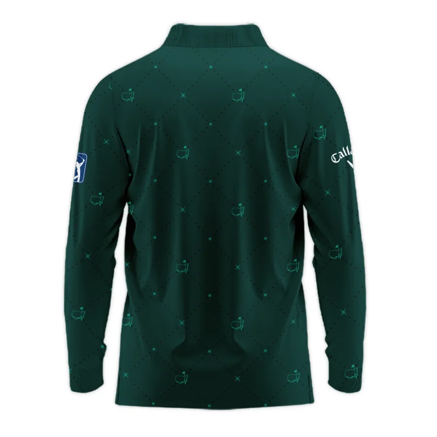 Dark Green Pattern In Retro Style With Logo Masters Tournament Callaway Long Polo Shirt Style Classic Long Polo Shirt For Men