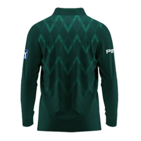 Abstract Dark Green Zigzag Background Masters Tournament Ping Long Polo Shirt Style Classic Long Polo Shirt For Men