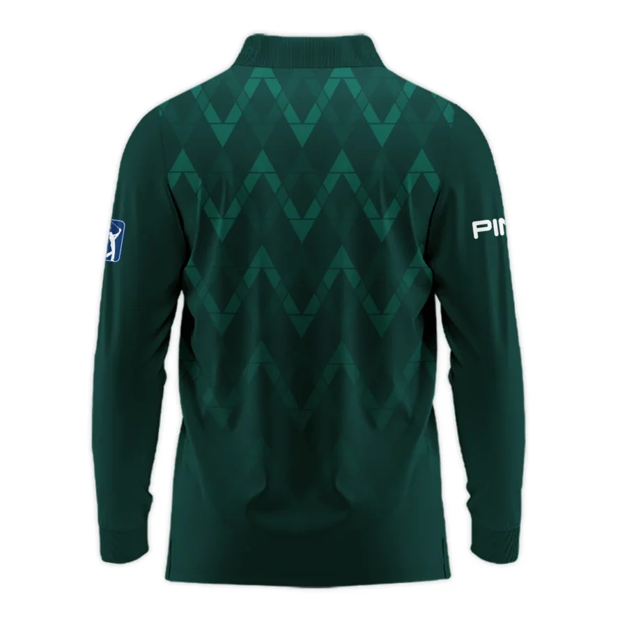 Abstract Dark Green Zigzag Background Masters Tournament Ping Long Polo Shirt Style Classic Long Polo Shirt For Men