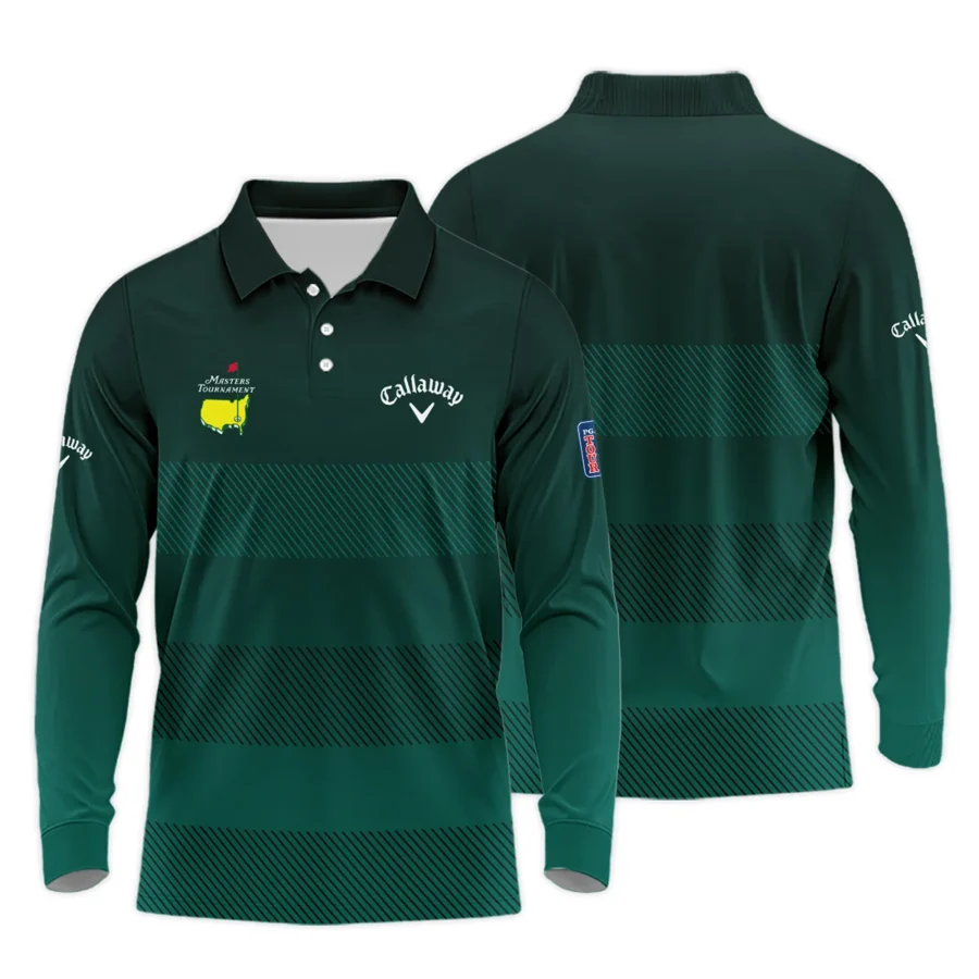 Callaway Masters Tournament Dark Green Gradient Stripes Pattern Golf Sport Long Polo Shirt Style Classic Long Polo Shirt For Men