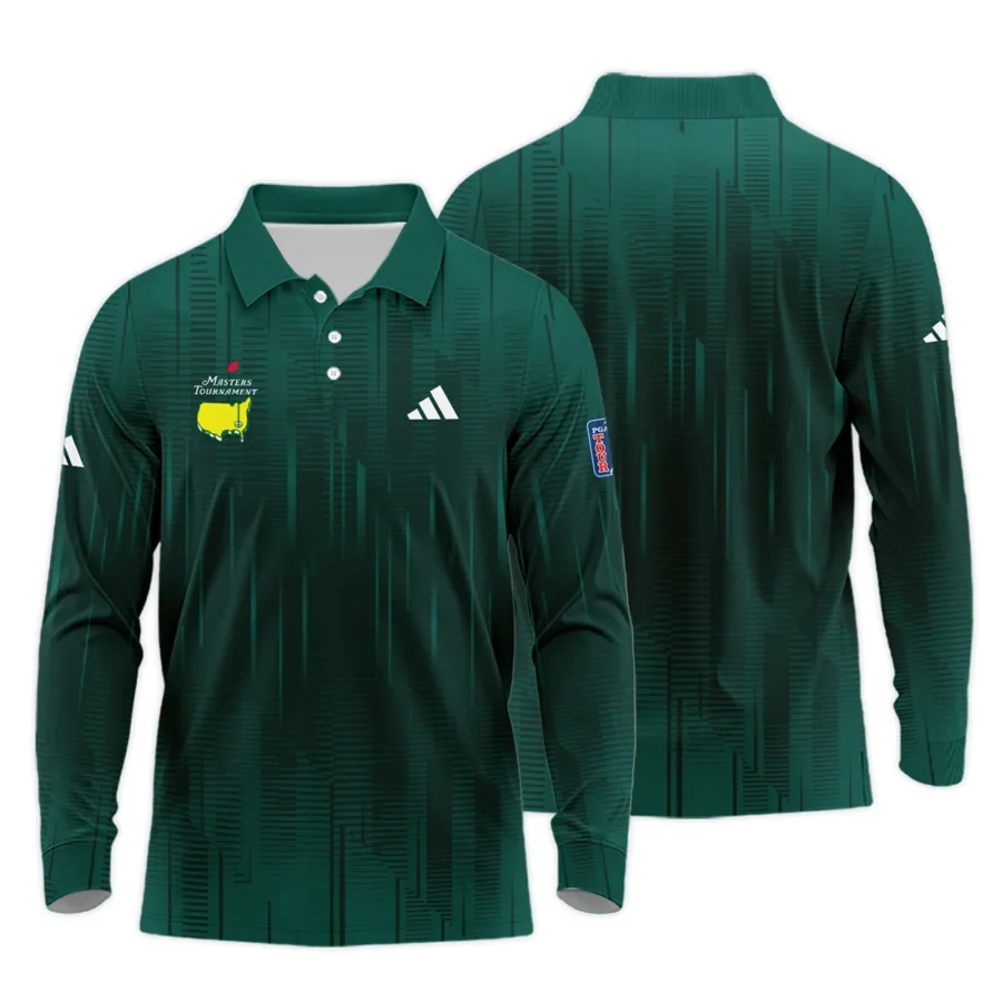 Masters Tournament Adidas Dark Green Gradient Stripes Pattern Long Polo Shirt Style Classic Long Polo Shirt For Men