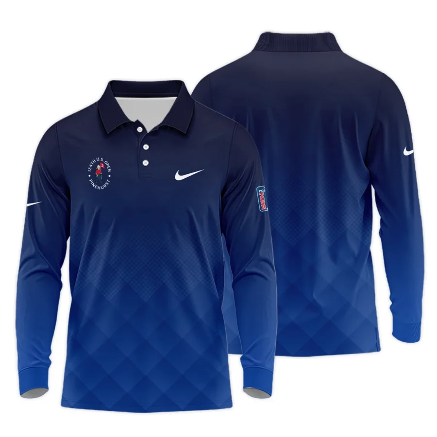 124th U.S. Open Pinehurst Nike Dark Blue Gradient Stripes Pattern Long Polo Shirt Style Classic Long Polo Shirt For Men