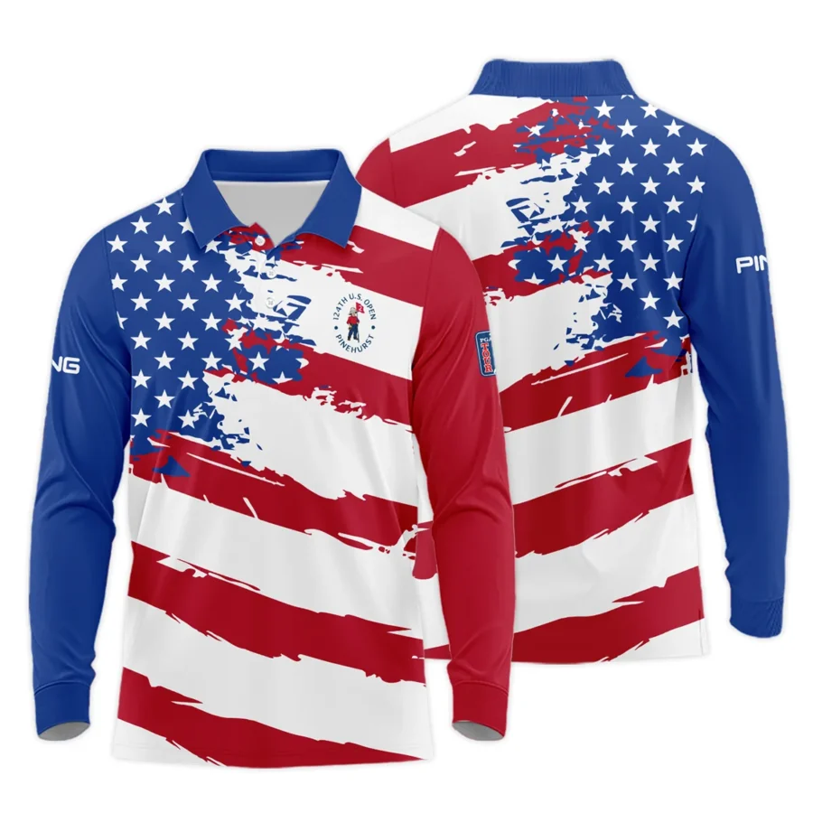 Ping US Flag Blue Red Stars 124th U.S. Open Pinehurst Long Polo Shirt Style Classic Long Polo Shirt For Men