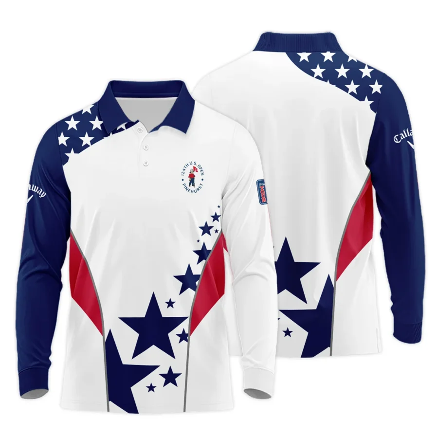 124th U.S. Open Pinehurst Callaway Stars US Flag White Blue Long Polo Shirt Style Classic Long Polo Shirt For Men