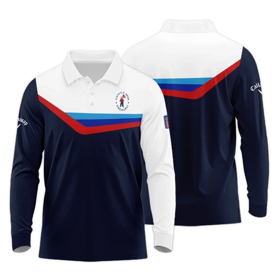 124th U.S. Open Pinehurst Golf Blue Red Line White Pattern Callaway Long Polo Shirt Style Classic Long Polo Shirt For Men