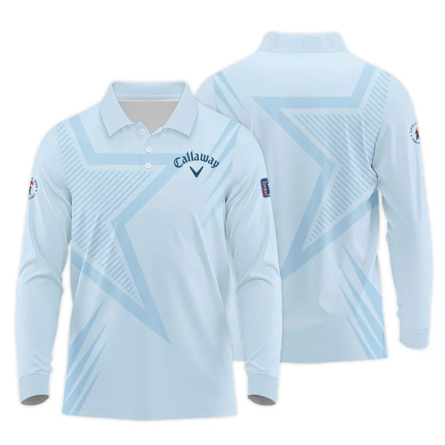 124th U.S. Open Pinehurst Golf Star Line Pattern Light Blue Callaway Long Polo Shirt Style Classic Long Polo Shirt For Men