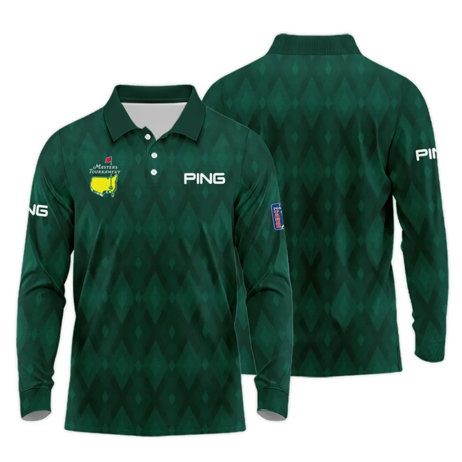 Green Fabric Ikat Diamond pattern Masters Tournament Ping Long Polo Shirt Style Classic Long Polo Shirt For Men