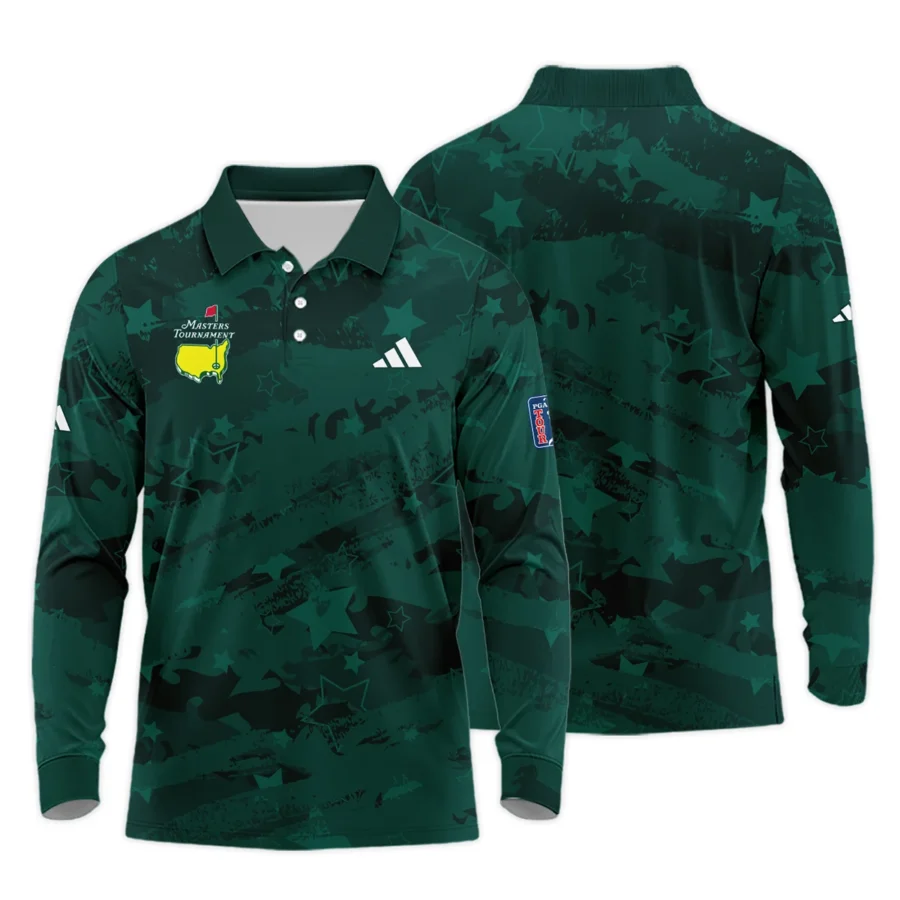 Dark Green Stars Pattern Grunge Background Masters Tournament Adidas Long Polo Shirt Style Classic Long Polo Shirt For Men