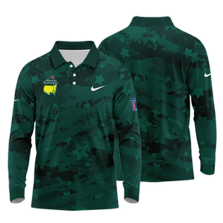 Dark Green Stars Pattern Grunge Background Masters Tournament Nike Long Polo Shirt Style Classic Long Polo Shirt For Men