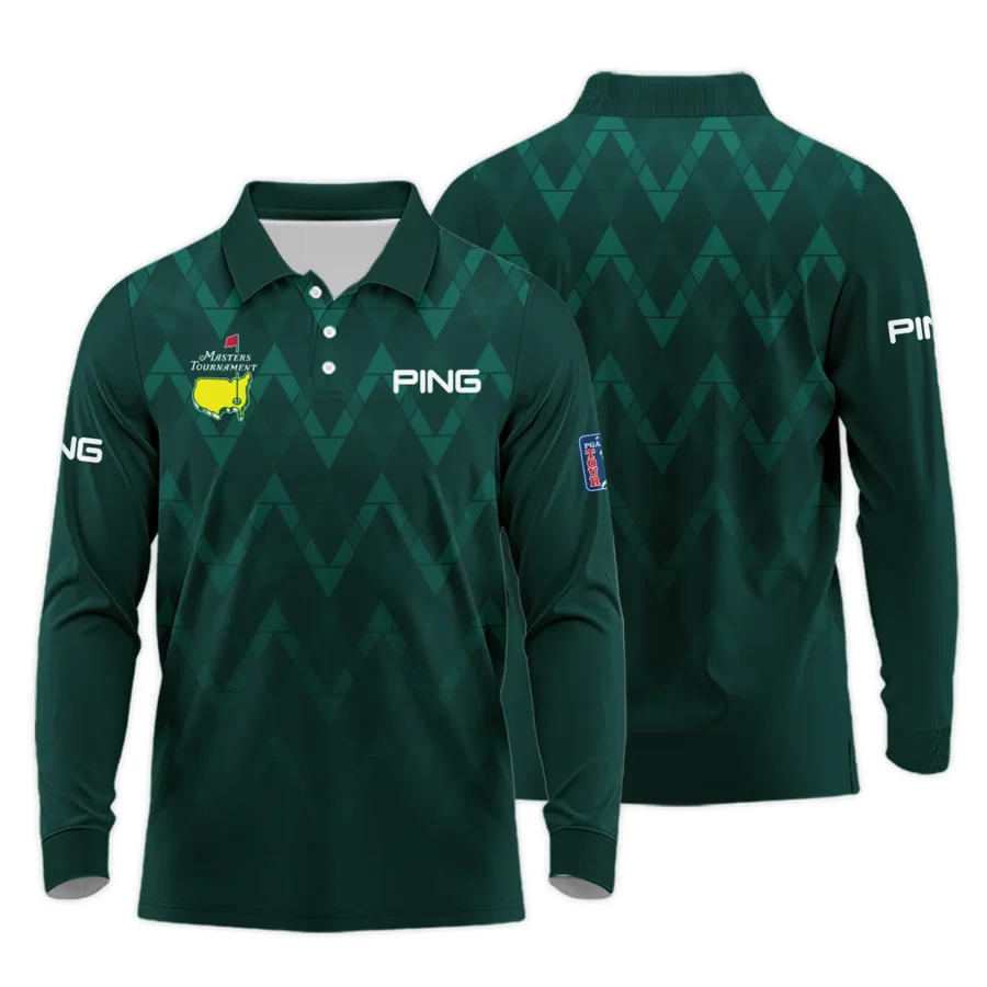 Abstract Dark Green Zigzag Background Masters Tournament Ping Long Polo Shirt Style Classic Long Polo Shirt For Men