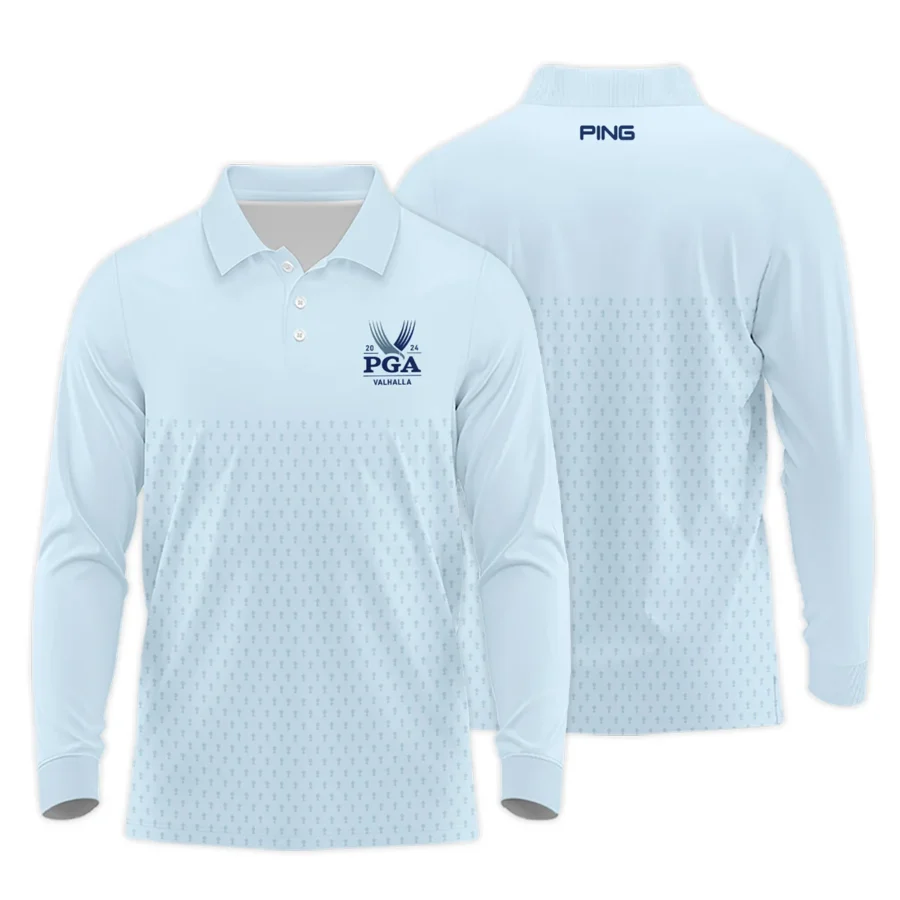 PGA Trophy Pattern Light Blue 2024 PGA Championship Valhalla Ping Long Polo Shirt Style Classic Long Polo Shirt For Men