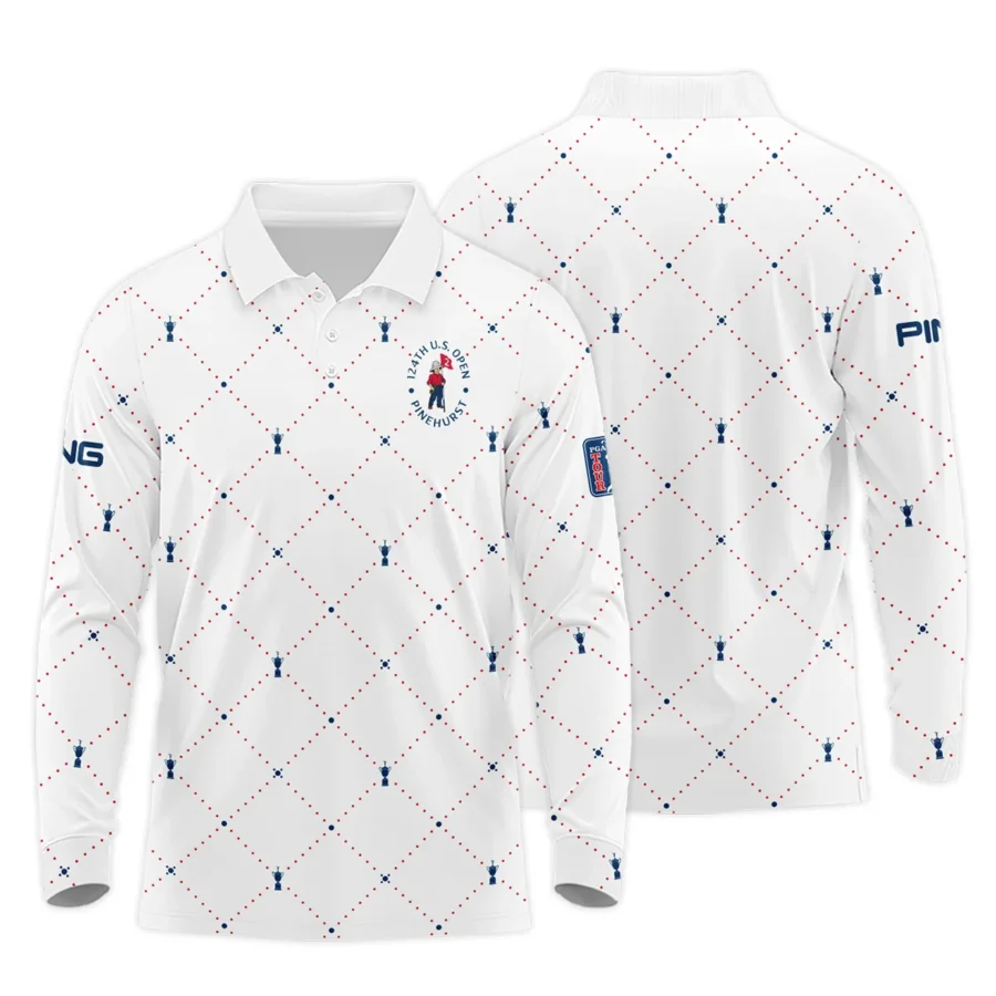 Argyle Pattern With Cup 124th U.S. Open Pinehurst Ping Long Polo Shirt Style Classic Long Polo Shirt For Men