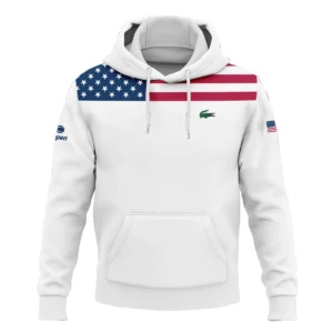 US Open Tennis Champions Lacoste USA Flag White Zipper Polo Shirt Style Classic Zipper Polo Shirt For Men