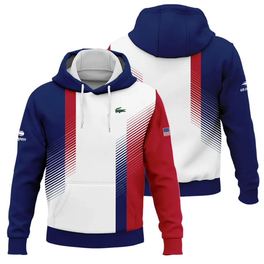 Lacoste Blue Red Straight Line White US Open Tennis Champions Hoodie Shirt Style Classic Hoodie Shirt