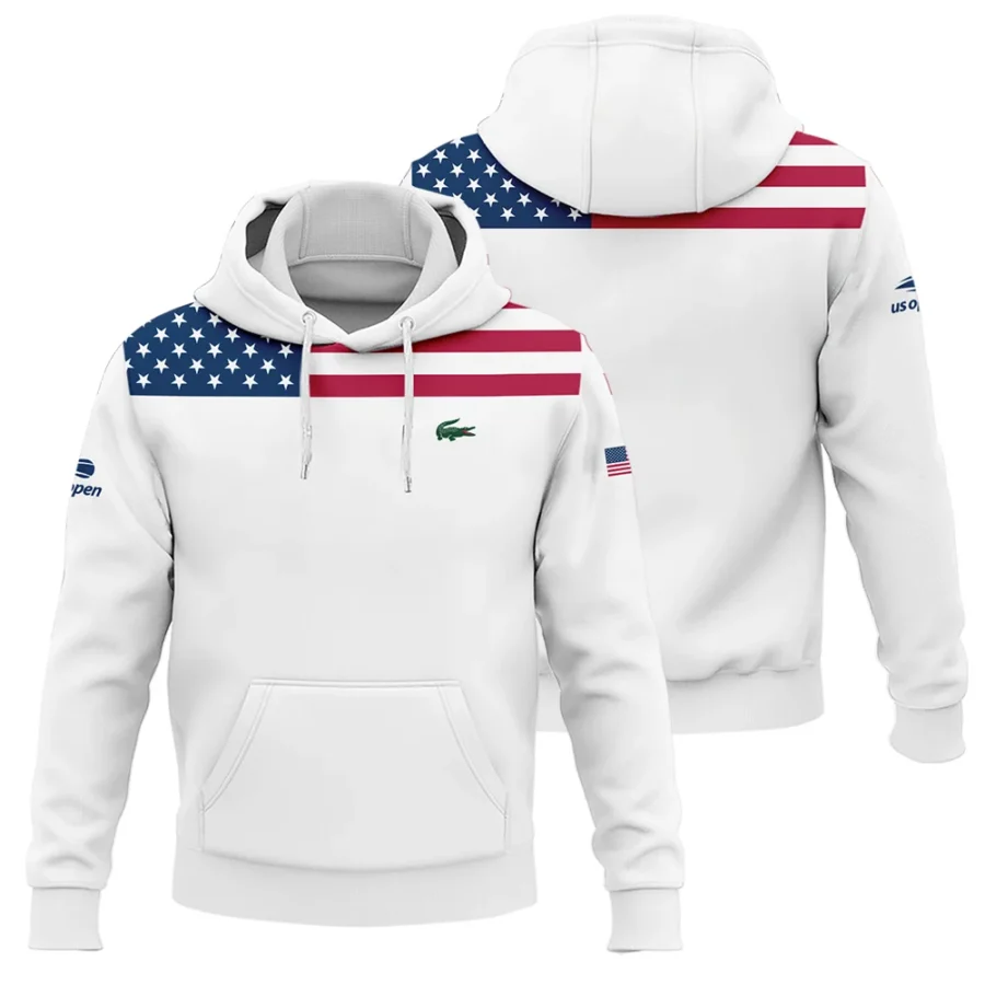 US Open Tennis Champions Lacoste USA Flag White Hoodie Shirt Style Classic Hoodie Shirt