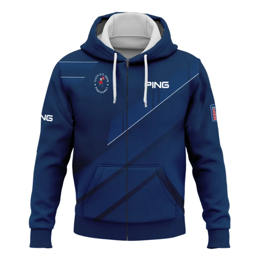 Ping 124th U.S. Open Pinehurst Blue Gradient With White Straight Line Zipper Hoodie Shirt Style Classic Zipper Hoodie Shirt