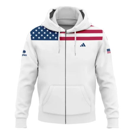 US Open Tennis Champions Adidas USA Flag White Polo Shirt Mandarin Collar Polo Shirt