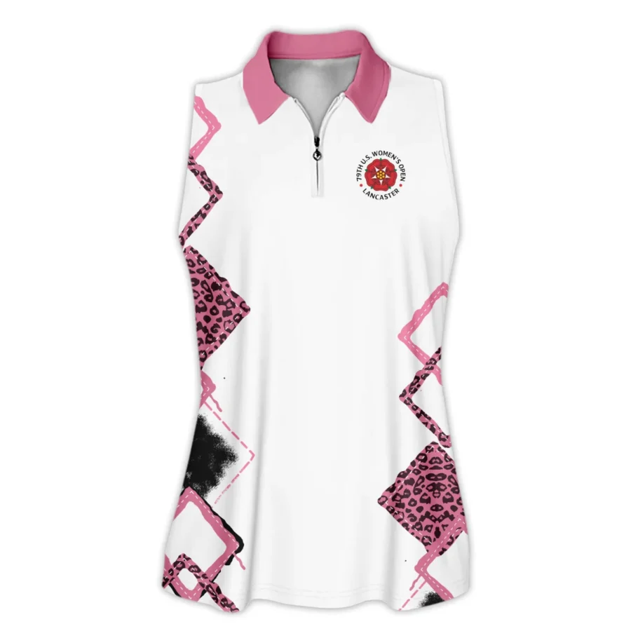 Leopard Golf Color Pink 79th U.S. Women’s Open Lancaster Zipper Sleeveless Polo Shirt Pink Color All Over Print Zipper Sleeveless Polo Shirt For Woman