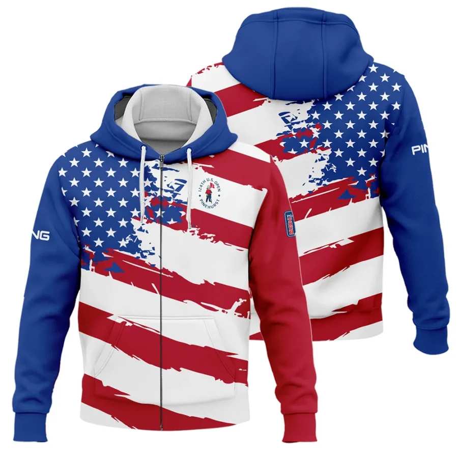 Ping US Flag Blue Red Stars 124th U.S. Open Pinehurst Zipper Hoodie Shirt Style Classic Zipper Hoodie Shirt