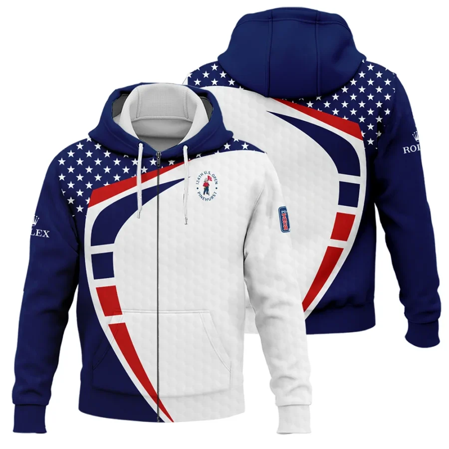 124th U.S. Open Pinehurst Rolex US Flag Blue Red Stars Zipper Hoodie Shirt Style Classic Zipper Hoodie Shirt