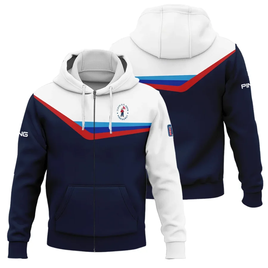 124th U.S. Open Pinehurst Golf Blue Red Line White Pattern Ping Zipper Hoodie Shirt Style Classic Zipper Hoodie Shirt