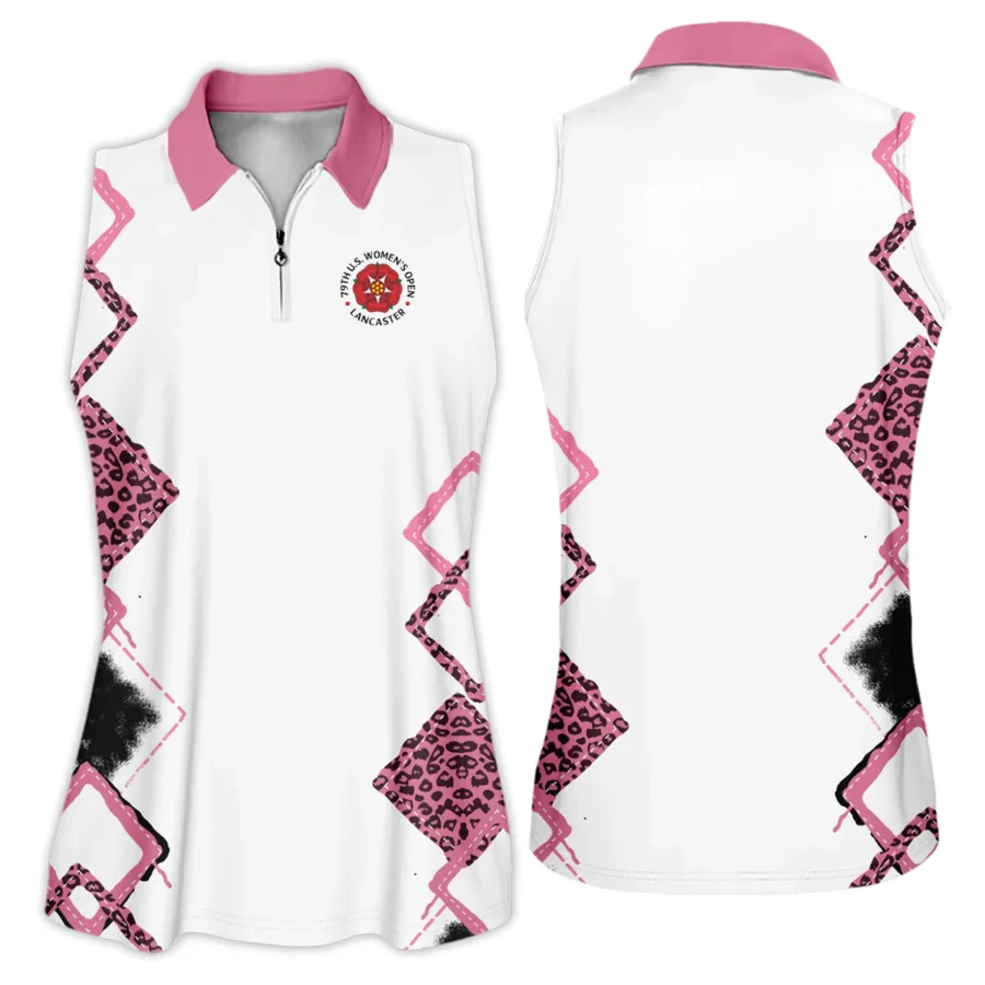 Leopard Golf Color Pink 79th U.S. Women’s Open Lancaster Zipper Sleeveless Polo Shirt Pink Color All Over Print Zipper Sleeveless Polo Shirt For Woman