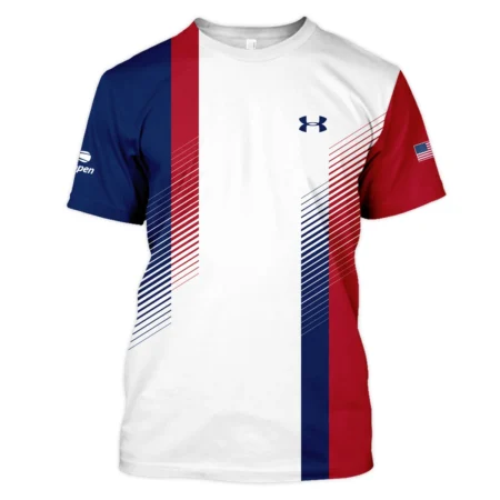 Under Armour Blue Red Straight Line White US Open Tennis Champions Mandarin collar Quater-Zip Long Sleeve