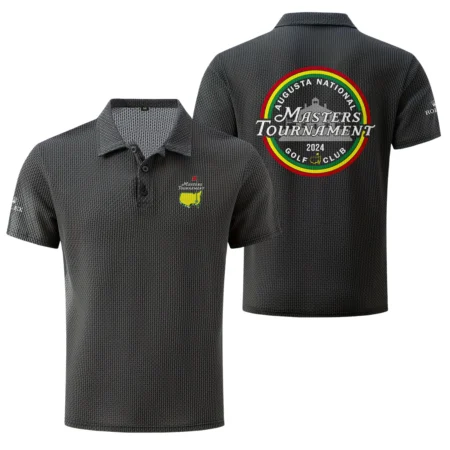 Dark Gray Color The Masters Tournament 2024 Augusta National Golf Club Rolex , Mesh Comfy Men's Stretch Solid Short Sleeve Lapel Golf Shirt