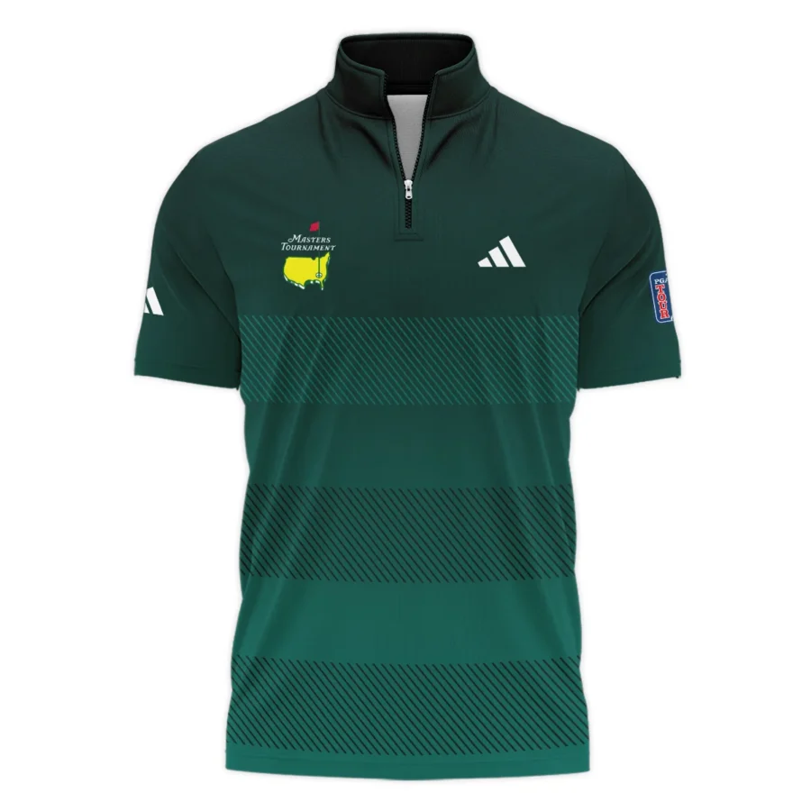 Adidas Masters Tournament Dark Green Gradient Stripes Pattern Golf Sport Style Classic, Short Sleeve Polo Shirts Quarter-Zip Casual Slim Fit Mock Neck Basic