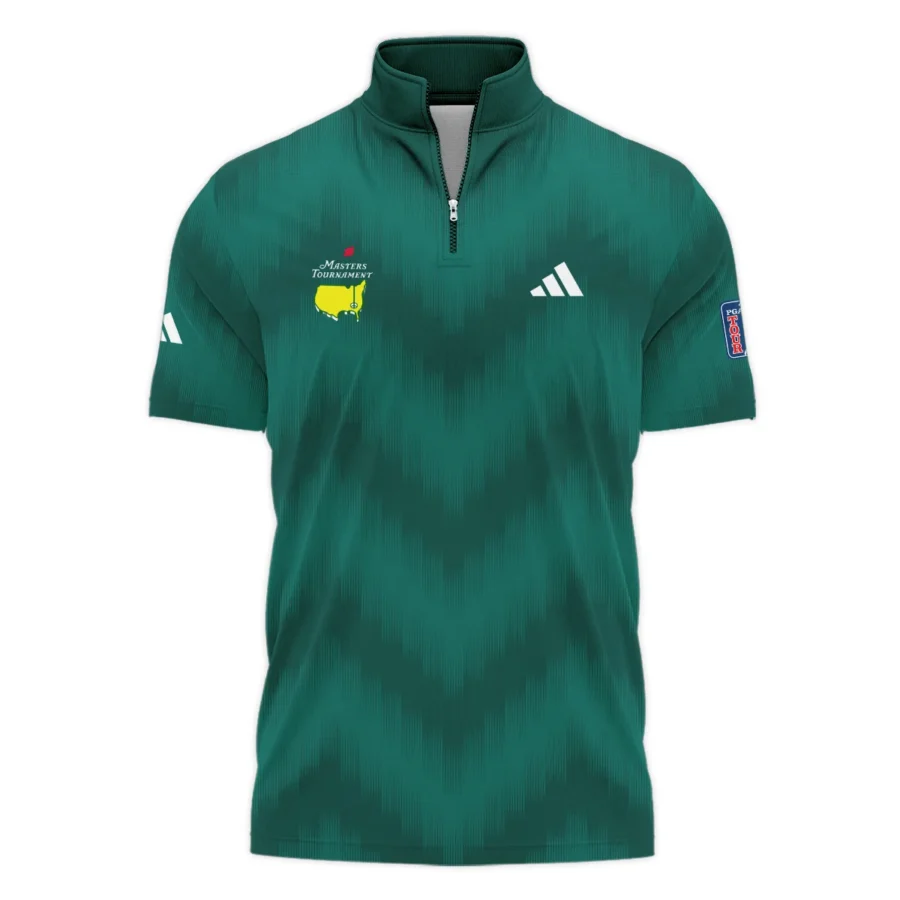 Golf Sport Green Gradient Stripes Pattern Adidas Masters Tournament Style Classic, Short Sleeve Polo Shirts Quarter-Zip Casual Slim Fit Mock Neck Basic