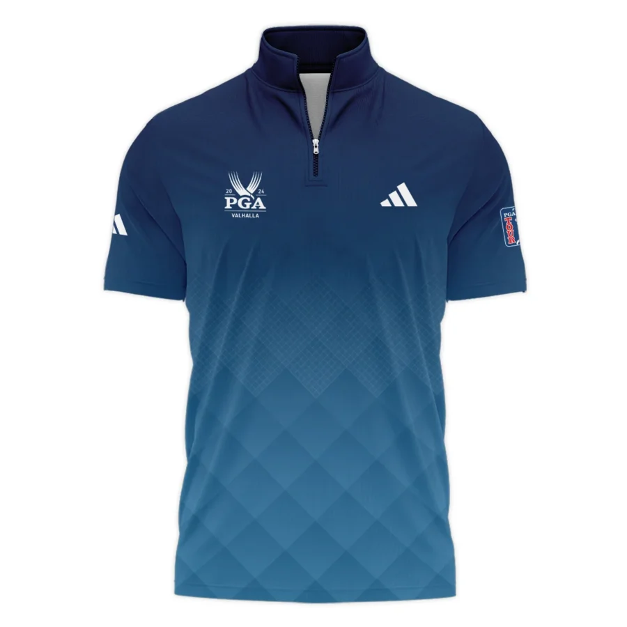 2024 PGA Championship Valhalla Adidas Blue Gradient Abstract Stripes  Style Classic, Short Sleeve Polo Shirts Quarter-Zip Casual Slim Fit Mock Neck Basic