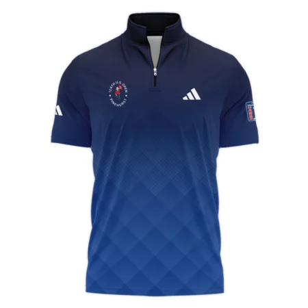 124th U.S. Open Pinehurst Adidas Dark Blue Gradient Stripes Pattern Vneck Polo Shirt Style Classic Polo Shirt For Men