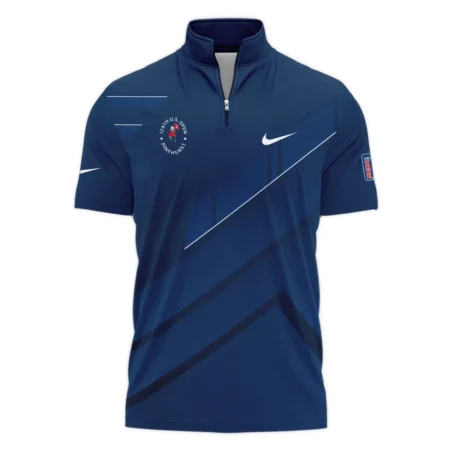 Nike 124th U.S. Open Pinehurst Blue Gradient With White Straight Line Style Classic, Short Sleeve Polo Shirts Quarter-Zip Casual Slim Fit Mock Neck Basic