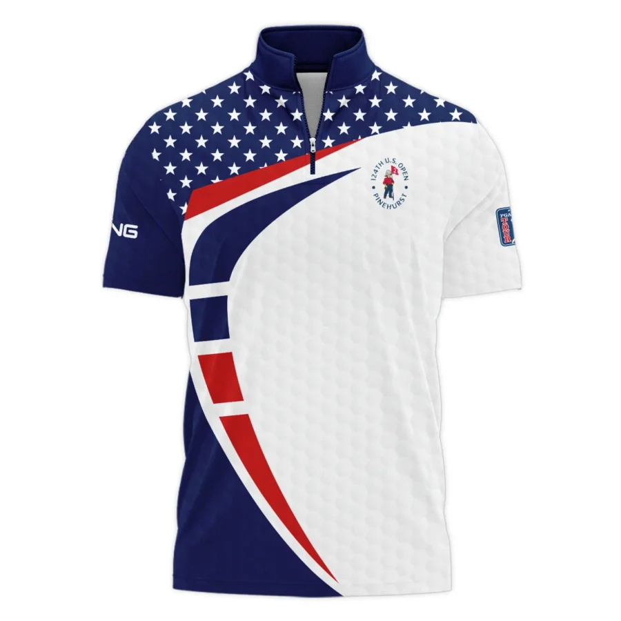 124th U.S. Open Pinehurst Ping US Flag Blue Red Stars Style Classic, Short Sleeve Polo Shirts Quarter-Zip