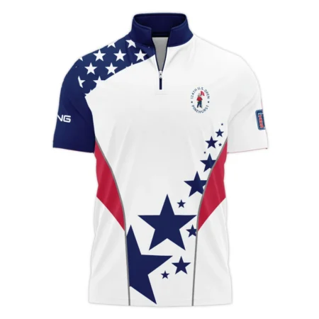 124th U.S. Open Pinehurst Ping Stars US Flag White Blue Style Classic, Short Sleeve Polo Shirts Quarter-Zip