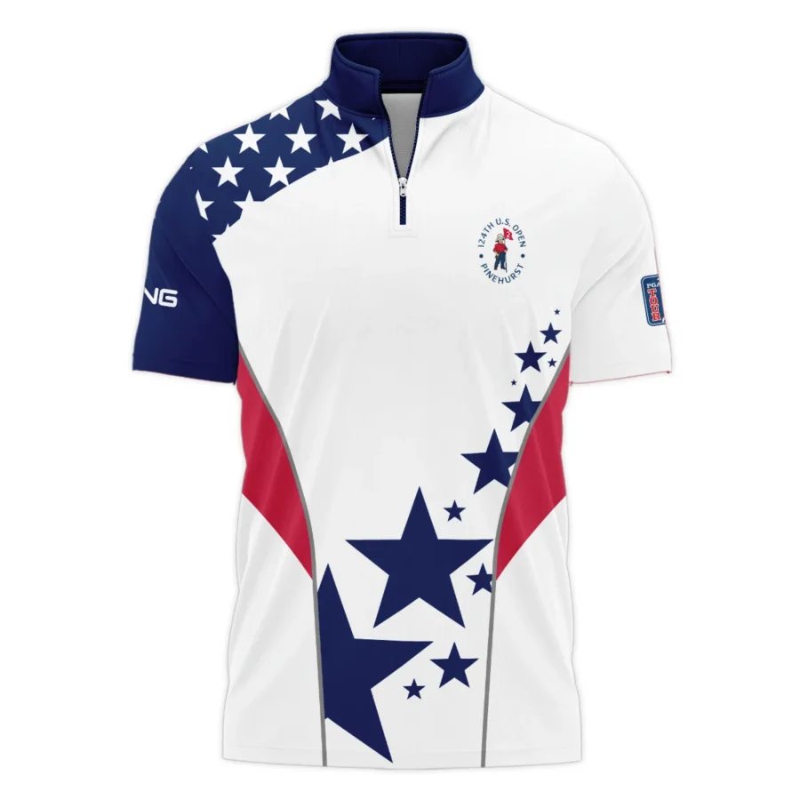 124th U.S. Open Pinehurst Ping Stars US Flag White Blue Style Classic, Short Sleeve Polo Shirts Quarter-Zip